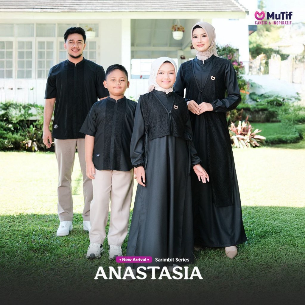 Sarimbit Mutif 2026 Anastasya Hananta Moonless Black Gamis Dewasa Anak Batari-Brukat
