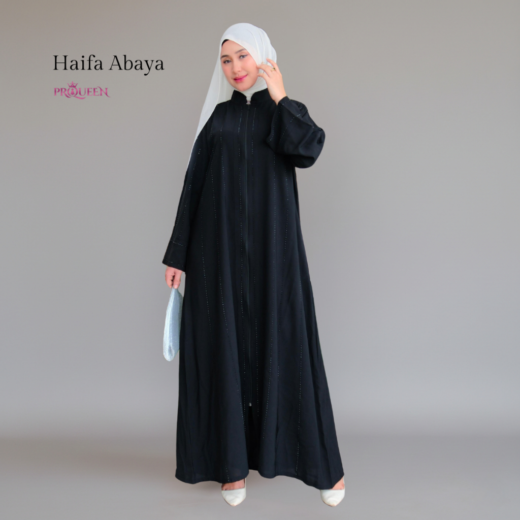 PRQUEEN | Haifa Abaya Turki Swarovski | Abaya Turkey Mewah Elegan Aksen Payet | Abaya Adem Anti UV