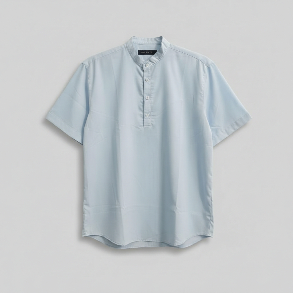 Kemeja Koko Pria Lengan Pendek Polos Premium Modern Casual Warna Biru Muda