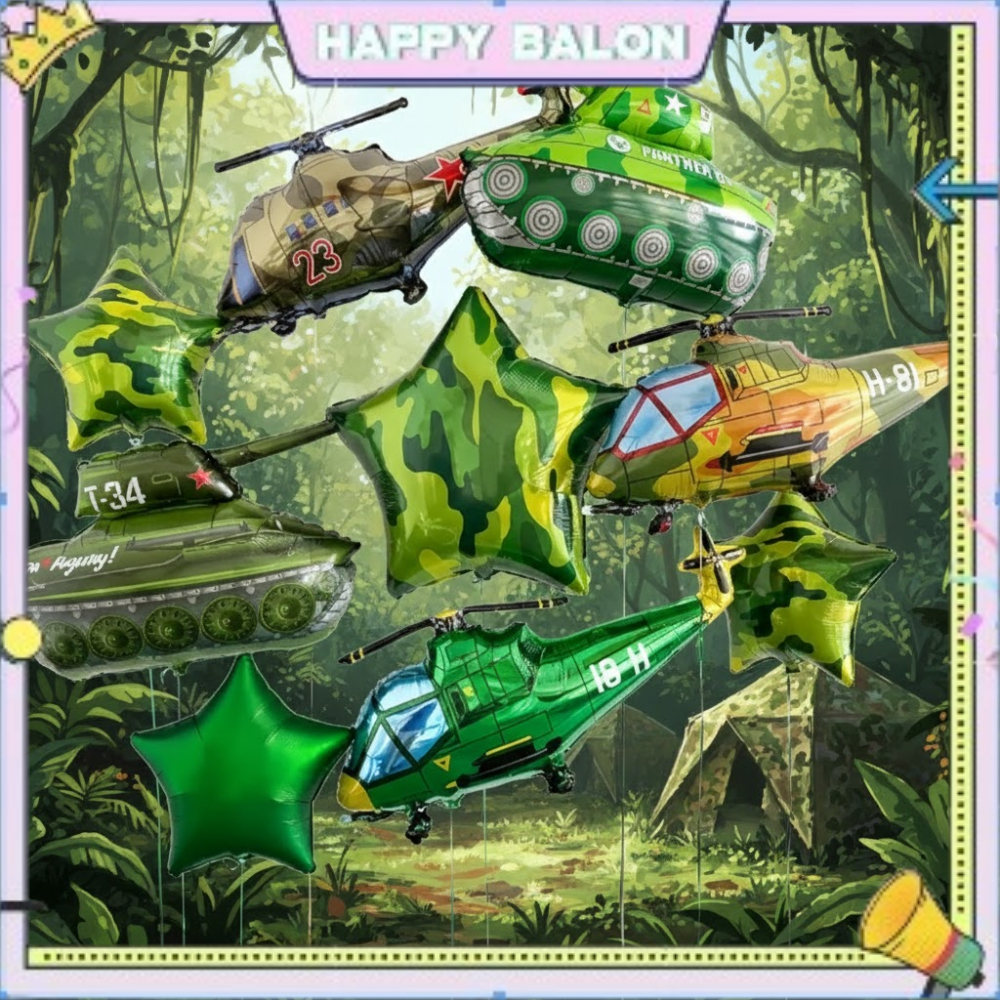 Balon Foil Tentara Pesawat Tempur Mobil Tank Fighter Jet Militer Helium Balloon Dekorasi Ulang Tahun