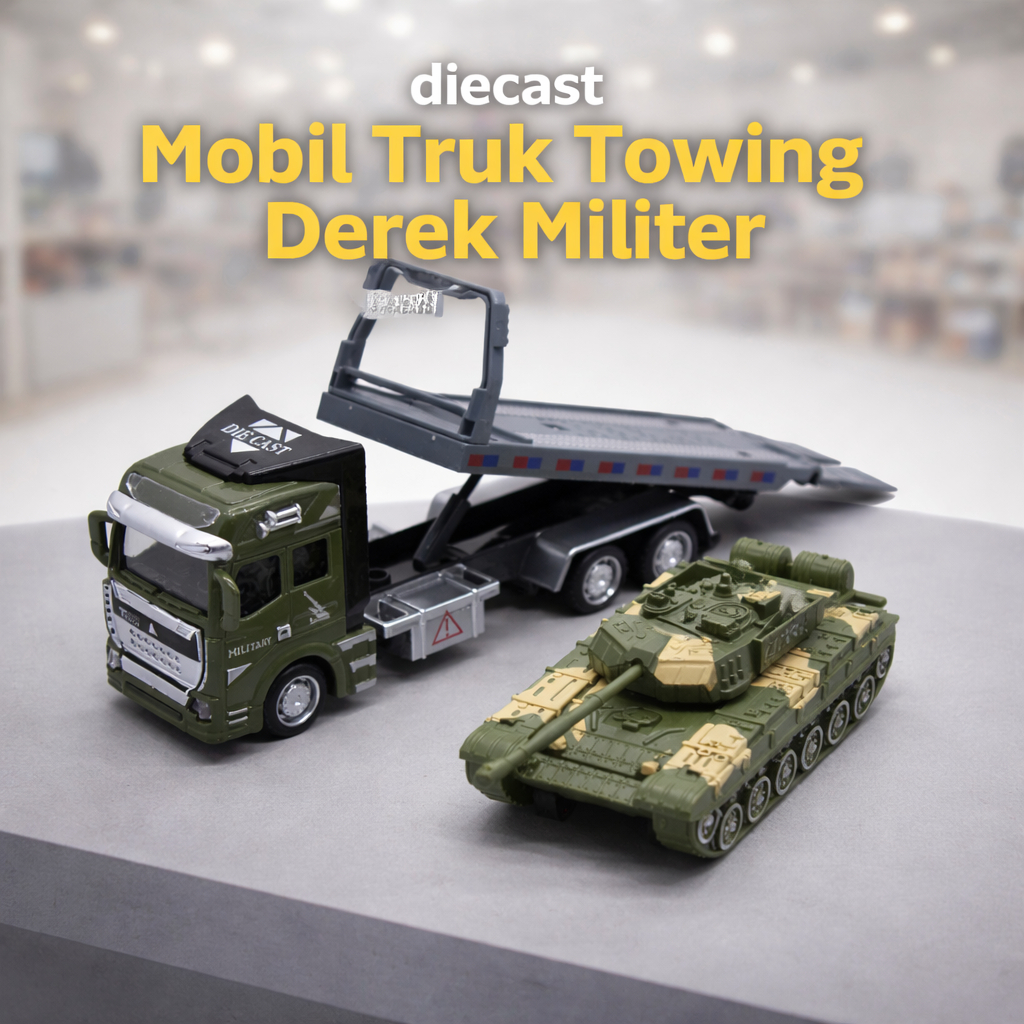 Mainan Mobil Mobilan Diecast Truk Towing Derek Car Carrier Tank Militer Series Besi Metal Isi 2