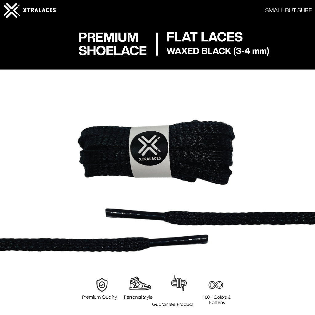 Tali Sepatu Lilin Premium Gepeng Black (3-4mm) | Premium Waxed Laces
