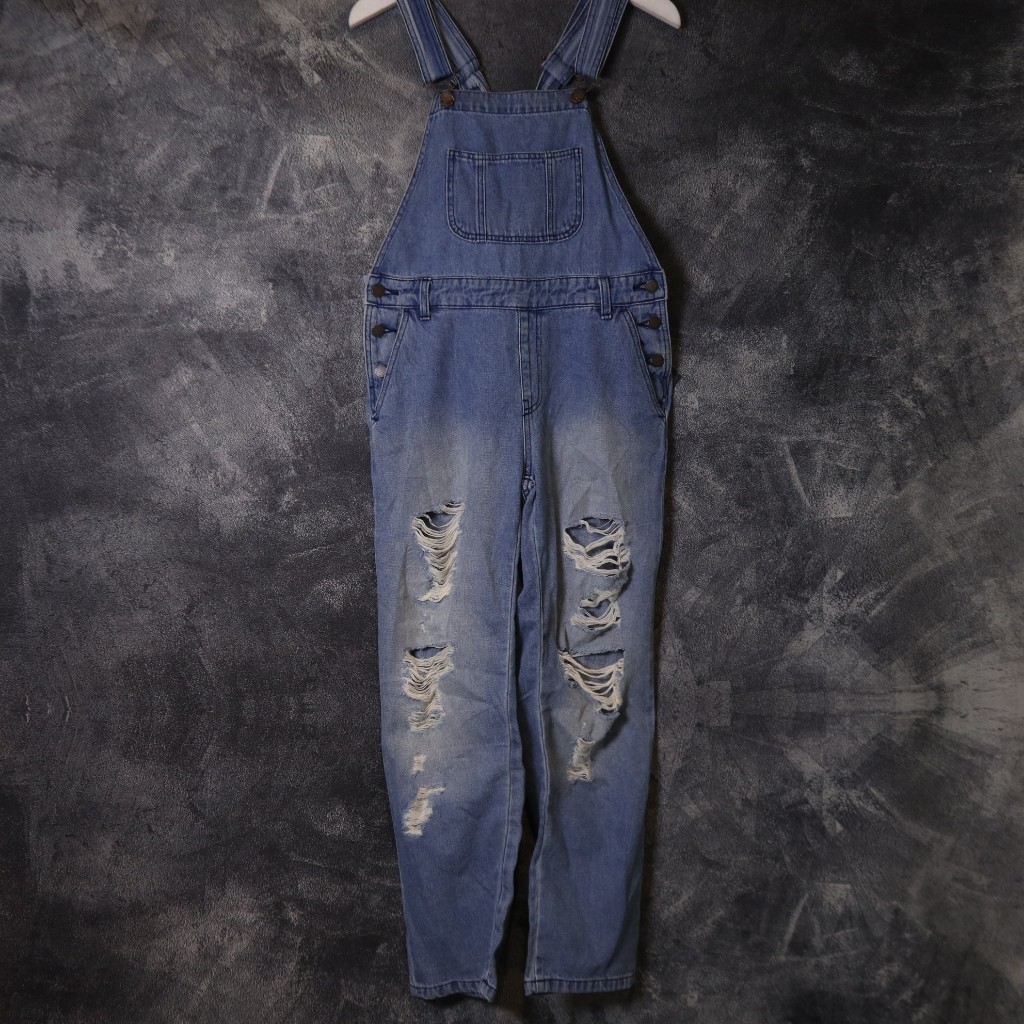 OVERALL GU BY UNIQLO RIPPED JEANS DENIM PANTS JUMPSUIT CELANA PANJANG OV56 SIZE M-L 31-33