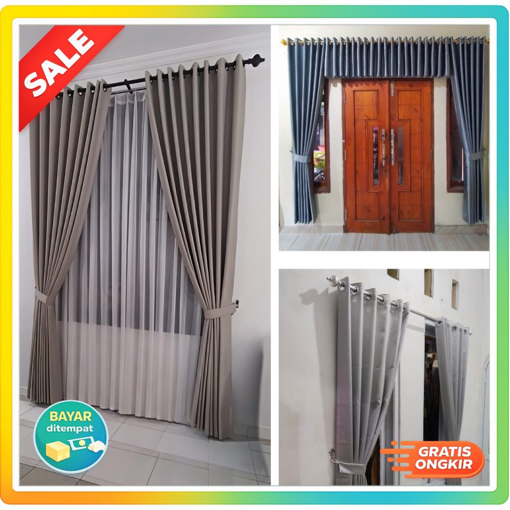 Gorden Blackout Polos  Premium Glossy 6 Gelombang Tebal Jendela Pintu Kamar