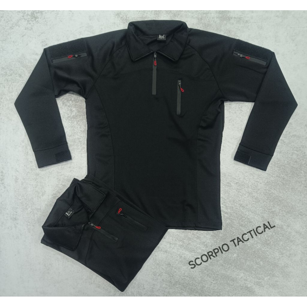 Kaos TACTICAL Scuba HITAM Panjang Premium / Kaos BDU Scuba Panjang Hitam / Kaos Scuba Hitam