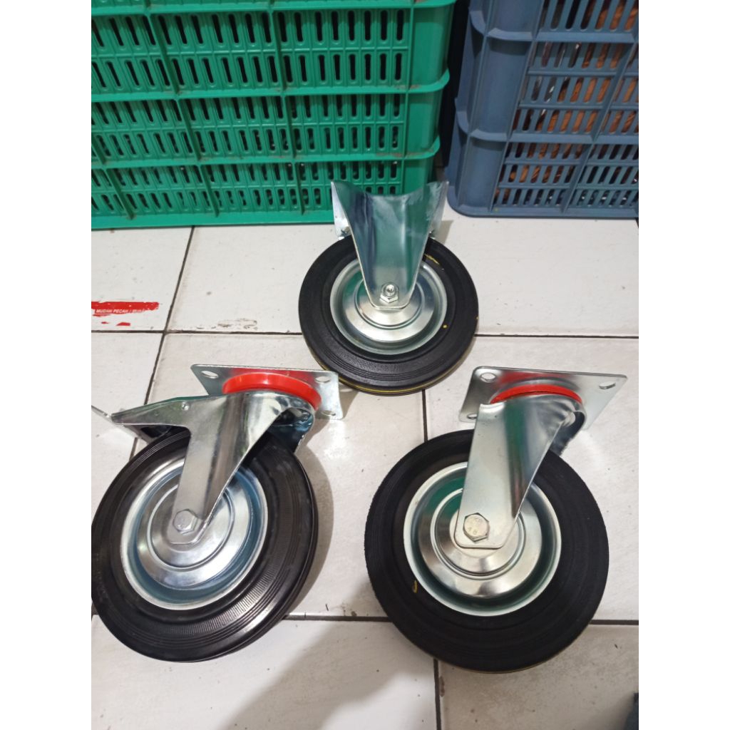 Roda etalase troli keranjang belanja gerobak 8 inch karet hitam
