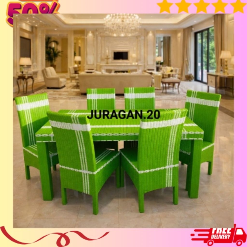 Meja Makan 6 Kursi Rotan Sintetis