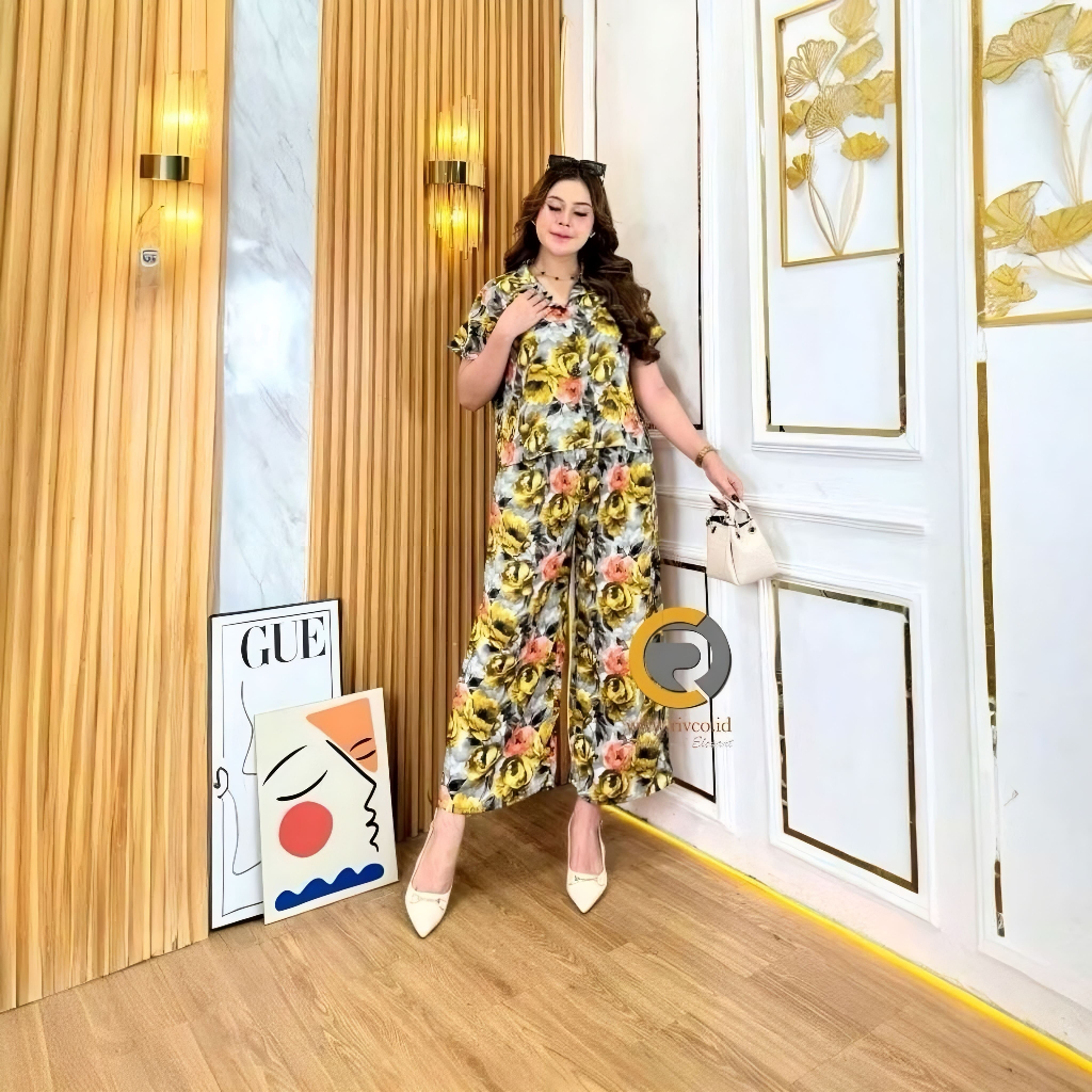 One Set Piyama Rayon Premium Wanita Set Crop Top Lengan Pendek