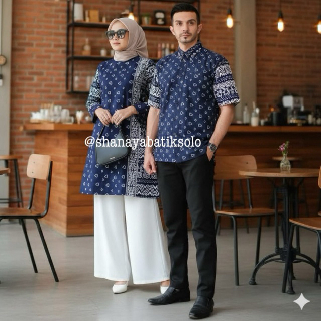 Shanaya Batik Tunik Mazaya Navy Batik Cap Garutan Tumpal Garis