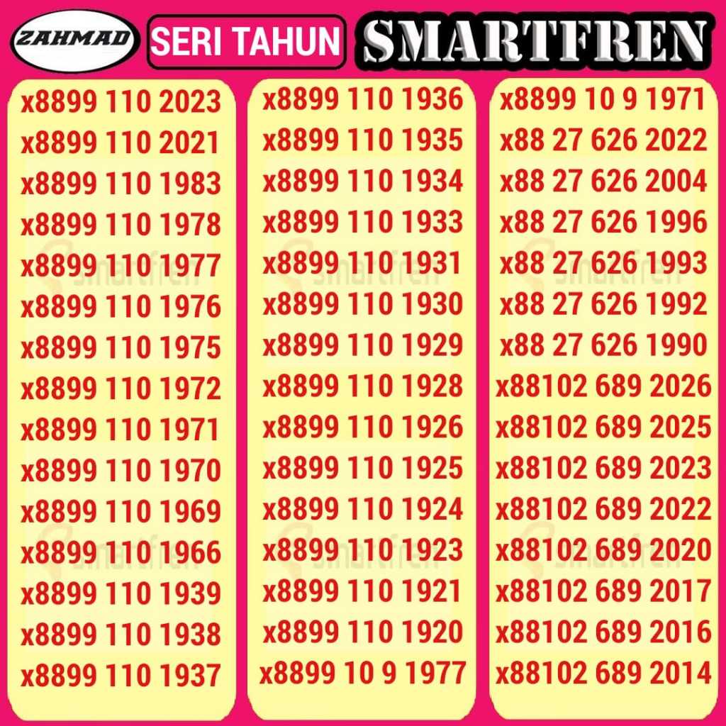 SMART-Tahun) NOCAN SMARTFREN Seri Tahun kartu perdana nomor cantik rapi murah tahun lahir