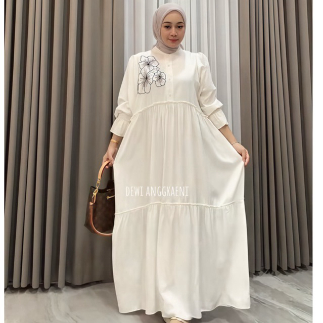Gamis Shakira Bloom Dress Rayon Twill premium Kerah Sangrai Tali Busui Friendly Standar Jumbo