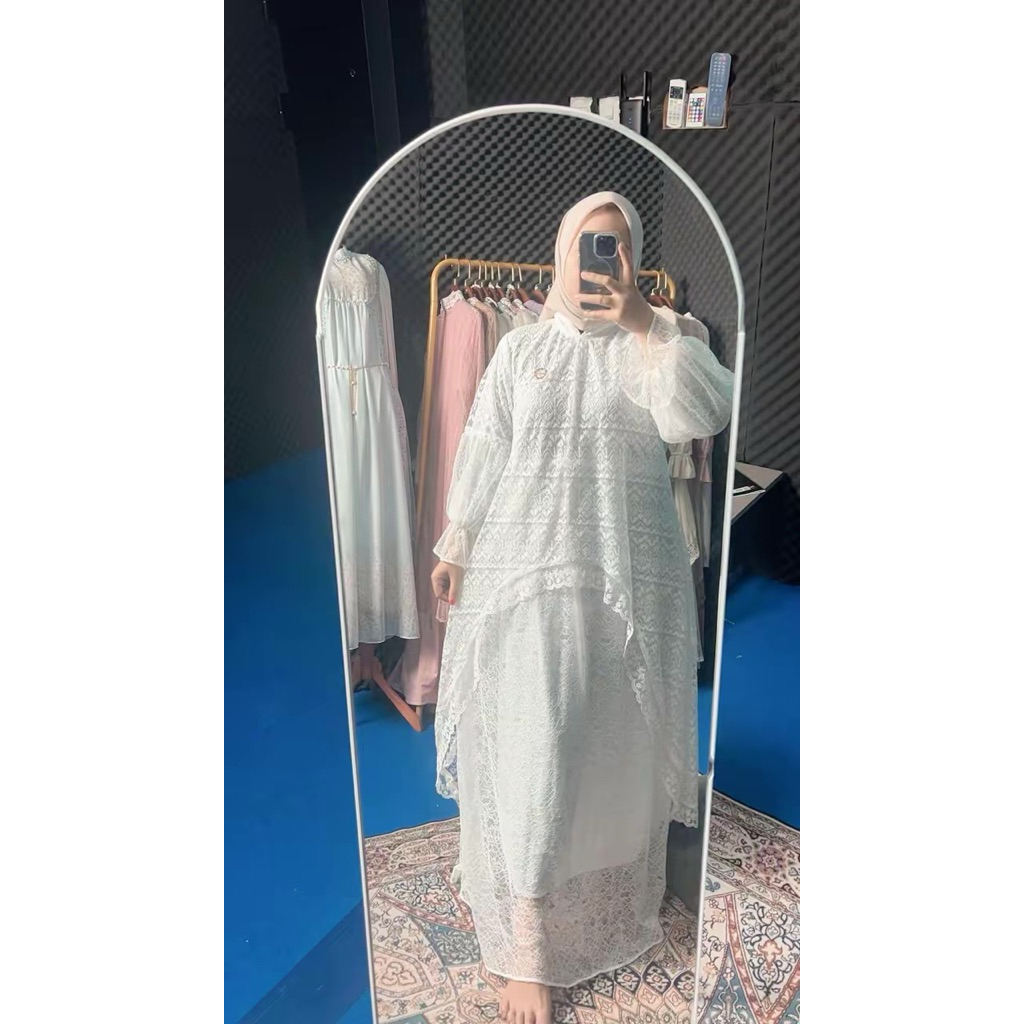 Siap Kirim,”Gamis broklat remple renda” warna putih