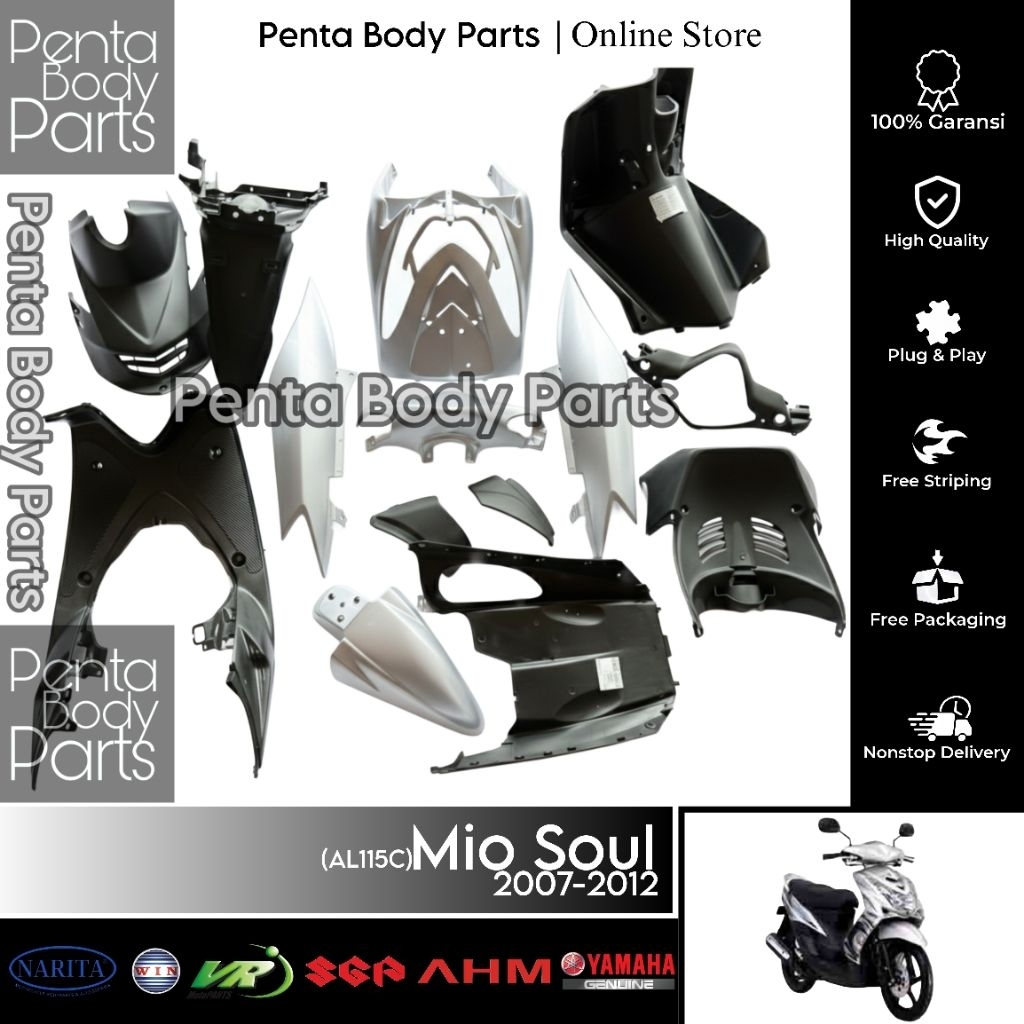 Full Cover Body Yamaha Mio Soul Silver (AL115C) - Ful Set Bodi Mio Soul Karbu Lama 2007-2012