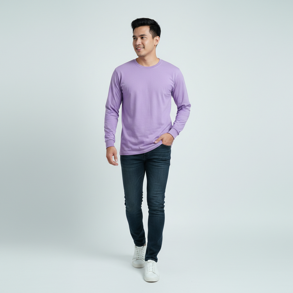 Kaos Polos Panjang Warna Lilac Original Cotton Combed 30s Unisex Pria Wanita