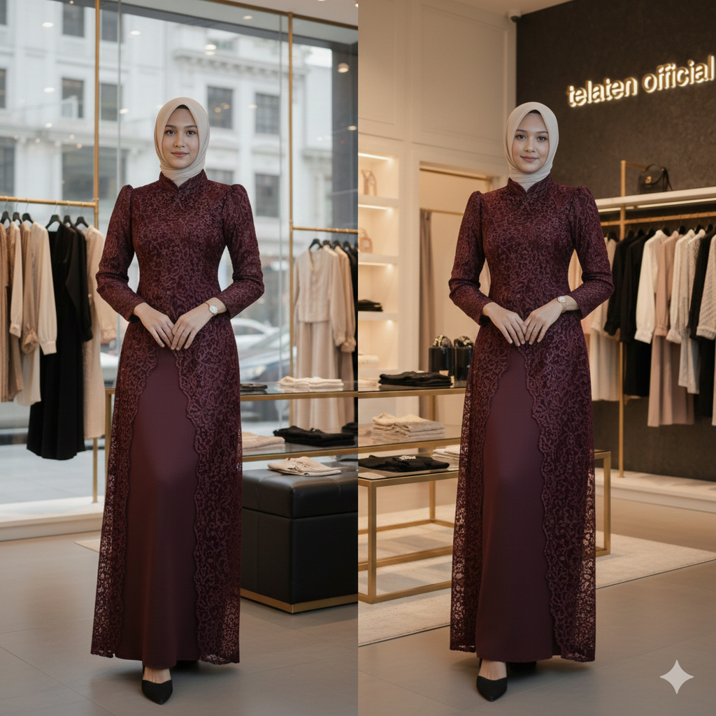 Alora Dress premium spesial Mahogany dan Burgundy Gamis Pesta mewah spesial lebaran