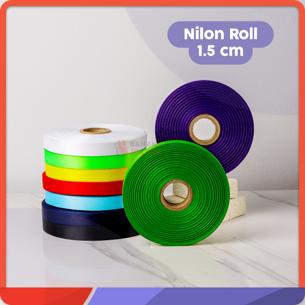TALI NYLON ROLL 1.5 cm / bahan roll tali lanyard kartu polister bahan NYLON Licin ukuran 1,5cm