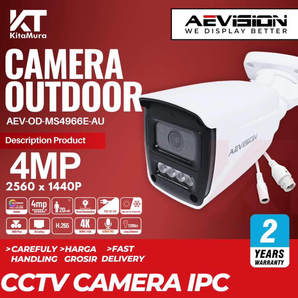 KAMERA CCTV IP OUTDOOR 4MP COLORFULL SIANG MALAM BERWARNA CCTV IP OUTDOOR IP66 AEVISION