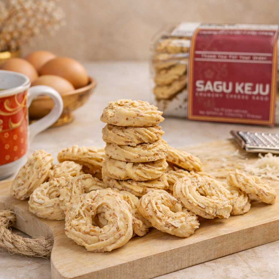 SAGU KEJU Premium Triple Cheese Edam Parmesan Cheddar Butter Wisman | Spesial Kue Kering Lebaran | Kemasan Hardtop 350gr & Jar 750ml by RaMaChef