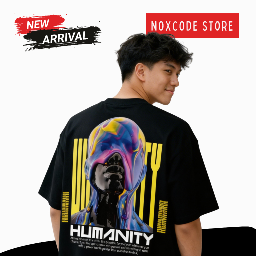 Kaos Distro Pria Oversize Streetwear Cotton Combed 24s NOXCODE Humanity | T-Shirt Graphic Urban Unis