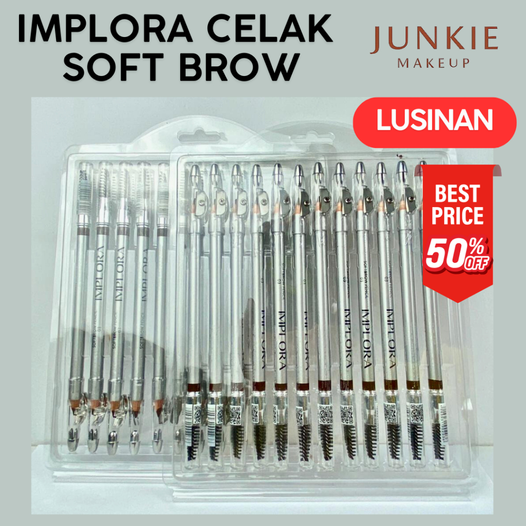 (grosir) Celak Implora Per Lusin - Hitam, Coklat, Biru, Silver Implora Soft Brow Pensil Alis - JUNKI