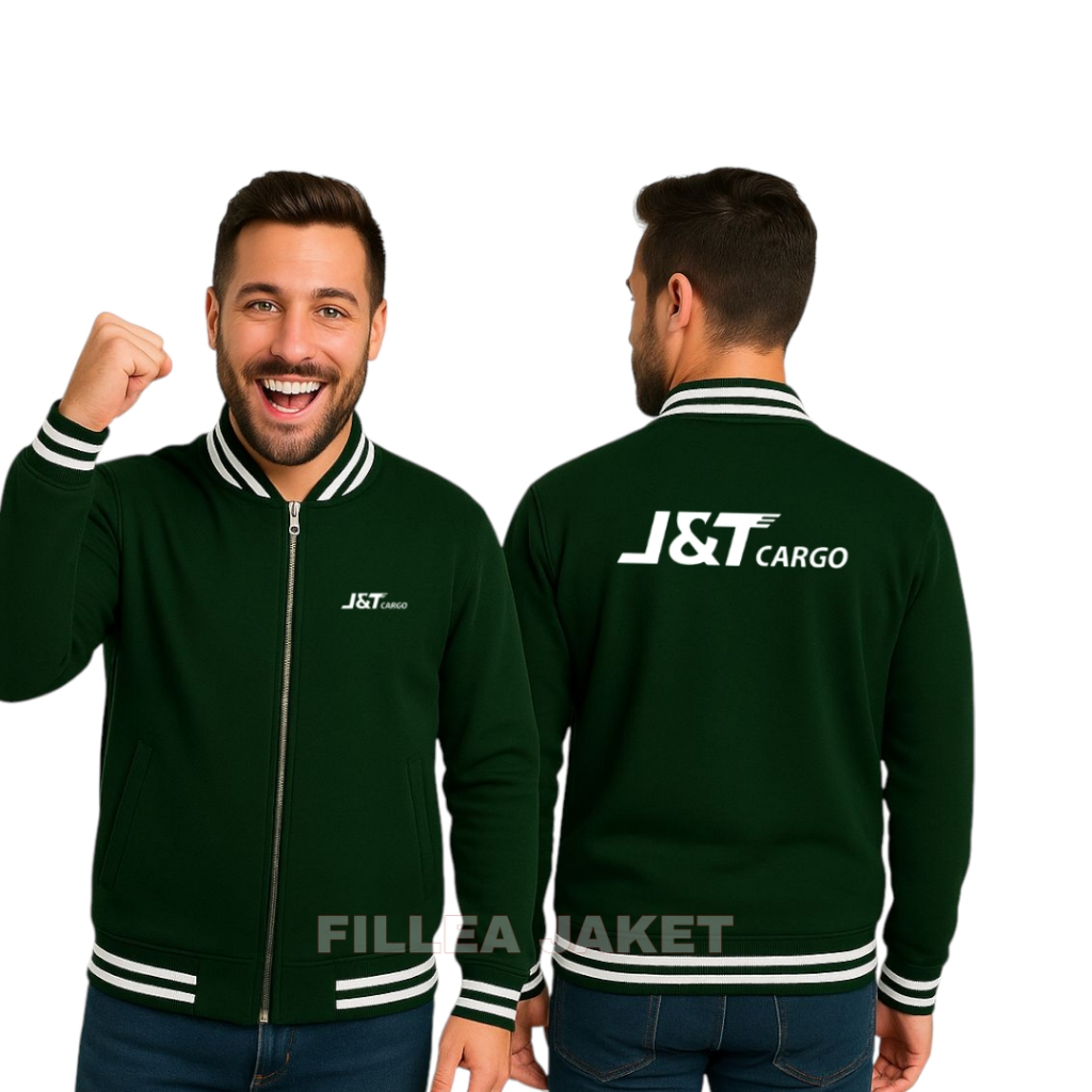 Jacket varsity Baseball JNT CARGO | jacket logo sablon JNT CARGO Hijau Hitam Navy pria wanita Unisex