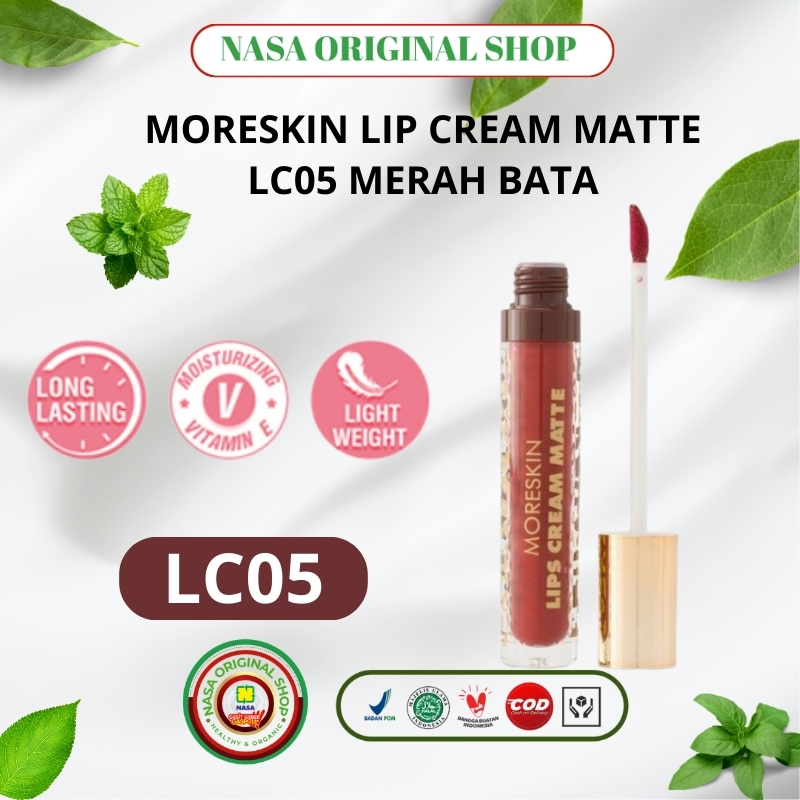MORESKIN Lip Cream LC05 Merah Bata Lipstik Matte Waterproof Transferproof Warna Merah Bata Pigmented