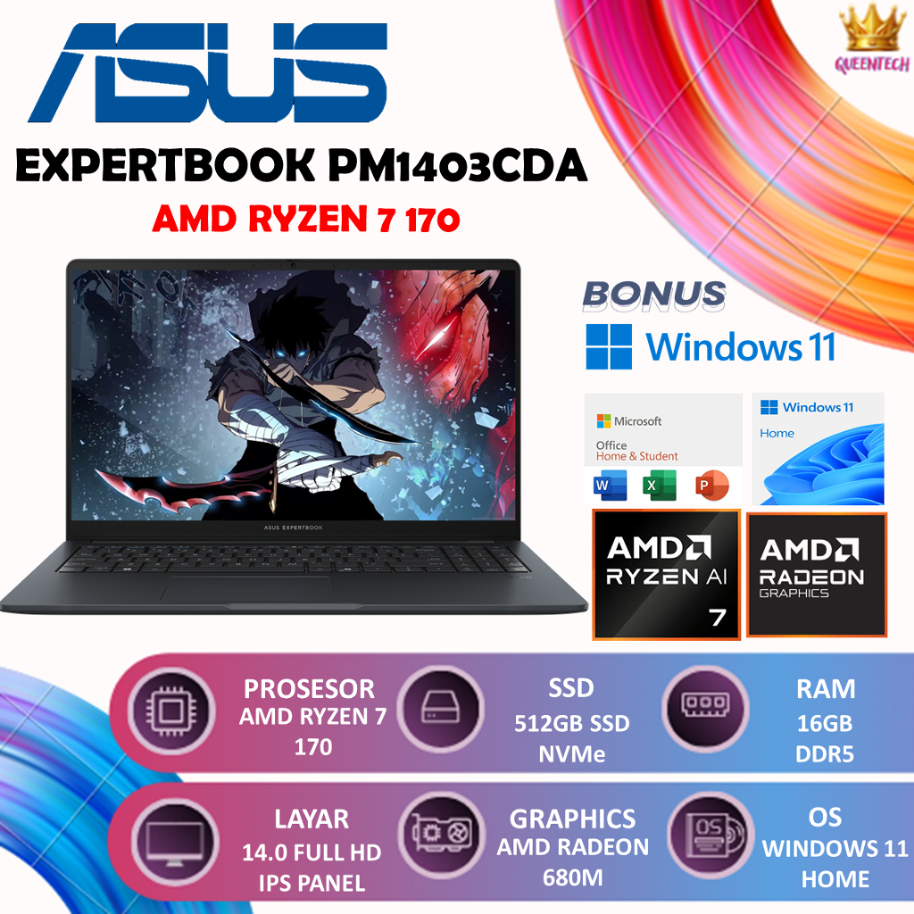 ASUS ExpertBook PM1403CDA Ryzen 7 170 16GB 512GB 14" FHD IPS Windows 11 OHS