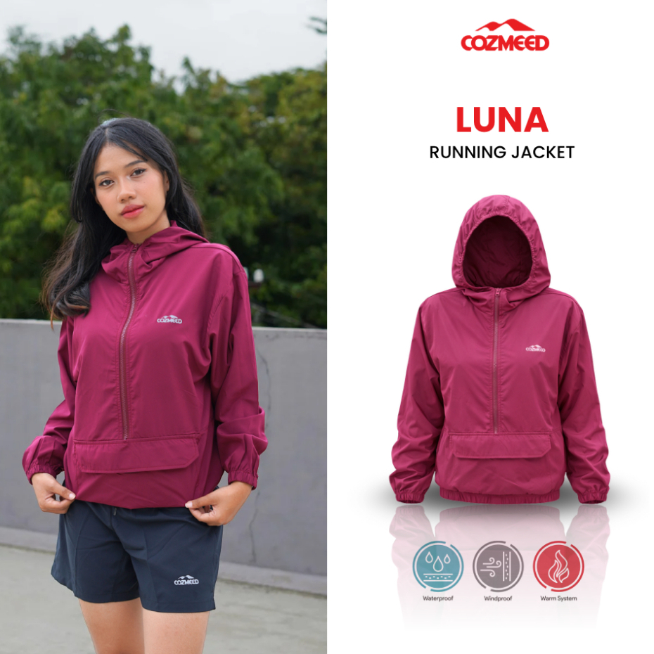 Cozmeed Jaket Olahraga Parasut Anti UV Polos Kantong Kangguru Olahraga Lari Yoga GYM Outdoor Luna