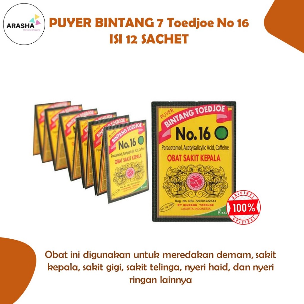 PUYER BINTANG 7 Toedjoe No 16 Isi 12 Sachet Sakit Kepala Dan Sakit Gigi