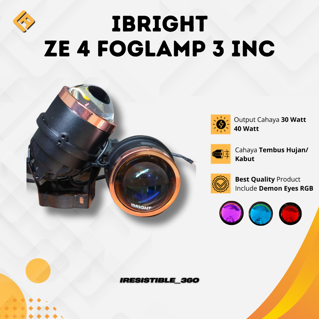 Foglamp Biled Sepasang ZE FOG 4 IBRIGHT Bluelens Lengkap Brecket Devil Rgb Apps Foglamp Mobil