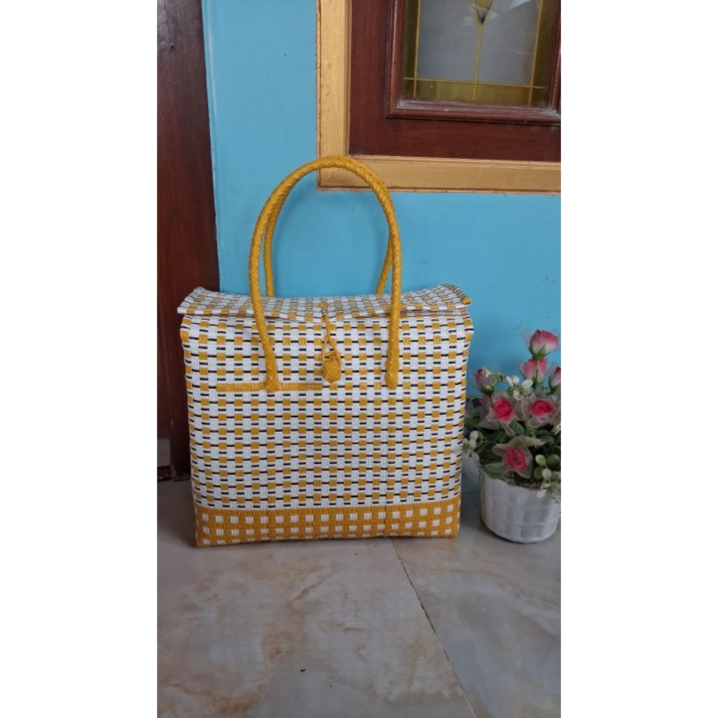 TasAnyaman boxy tutup muat 15kg bahan plastik premium