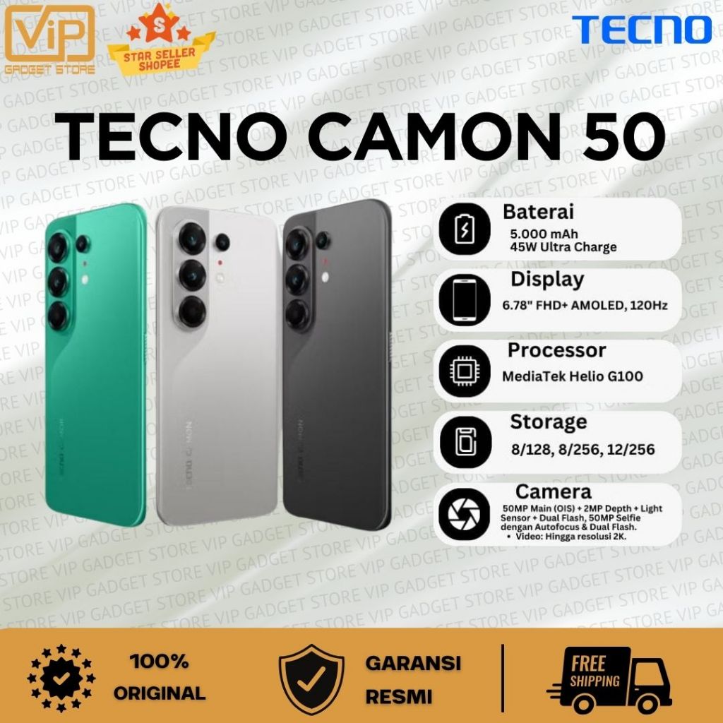 TECNO CAMON 50 RAM (8/128GB) (8/256GB) (12/256GB) | HELIO G209 ULTRA | BATERAI 6500MAH