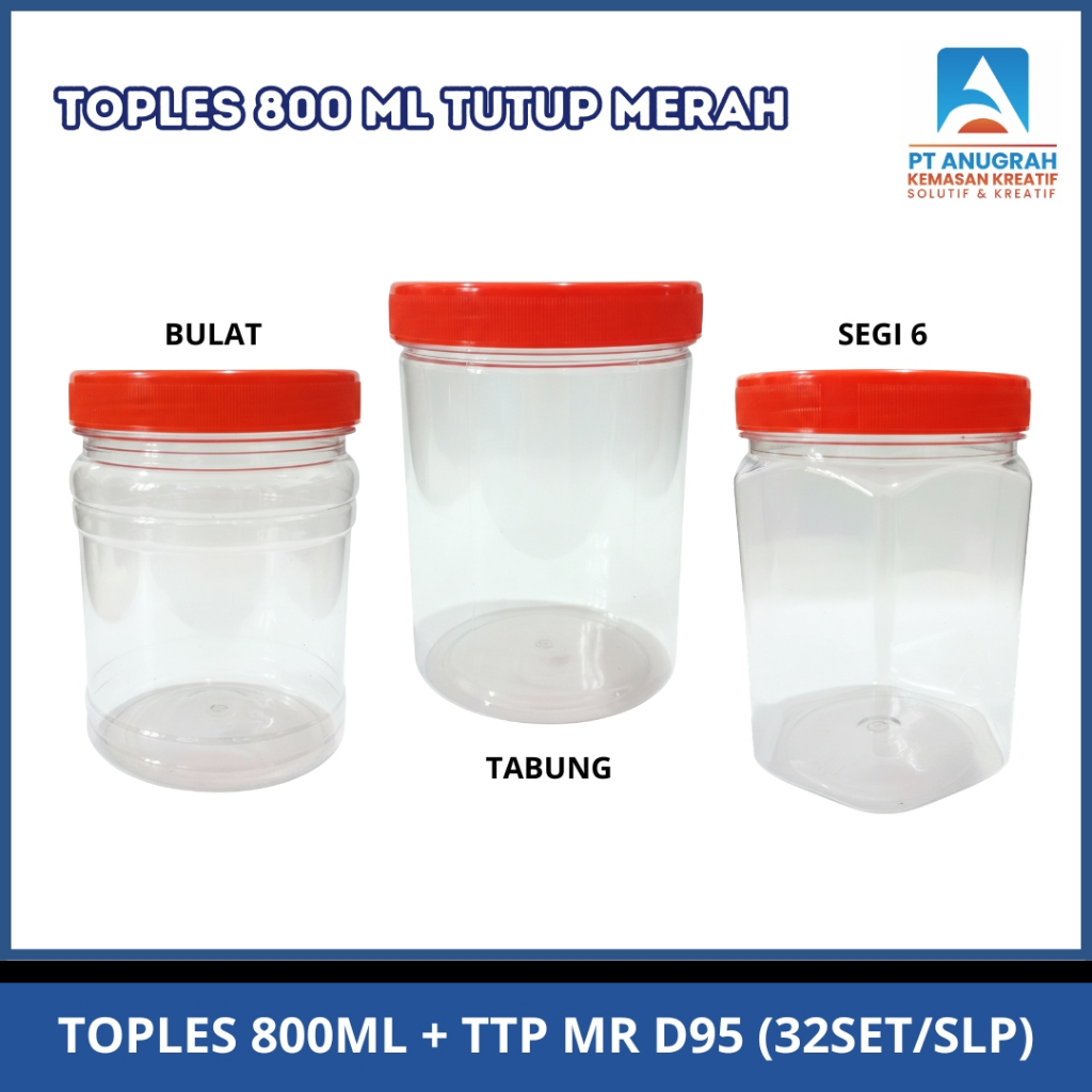 Toples Plastik 800 ML + Tutup Merah Toples Kue Plastik 1 PCS