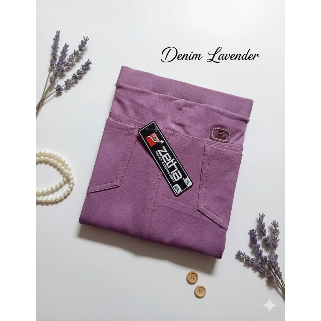 Rok Zetha Panjang Wanita Warna Denim Lavender | Rok Kerja Kantor | Rok Denim | Rok Model A - Line | 