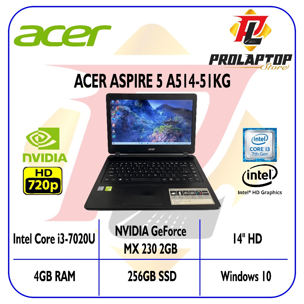 Acer Aspire 5 A514-51KG Core i3-7020U NVIDIA MX230 RAM 4GB SSD 256GB