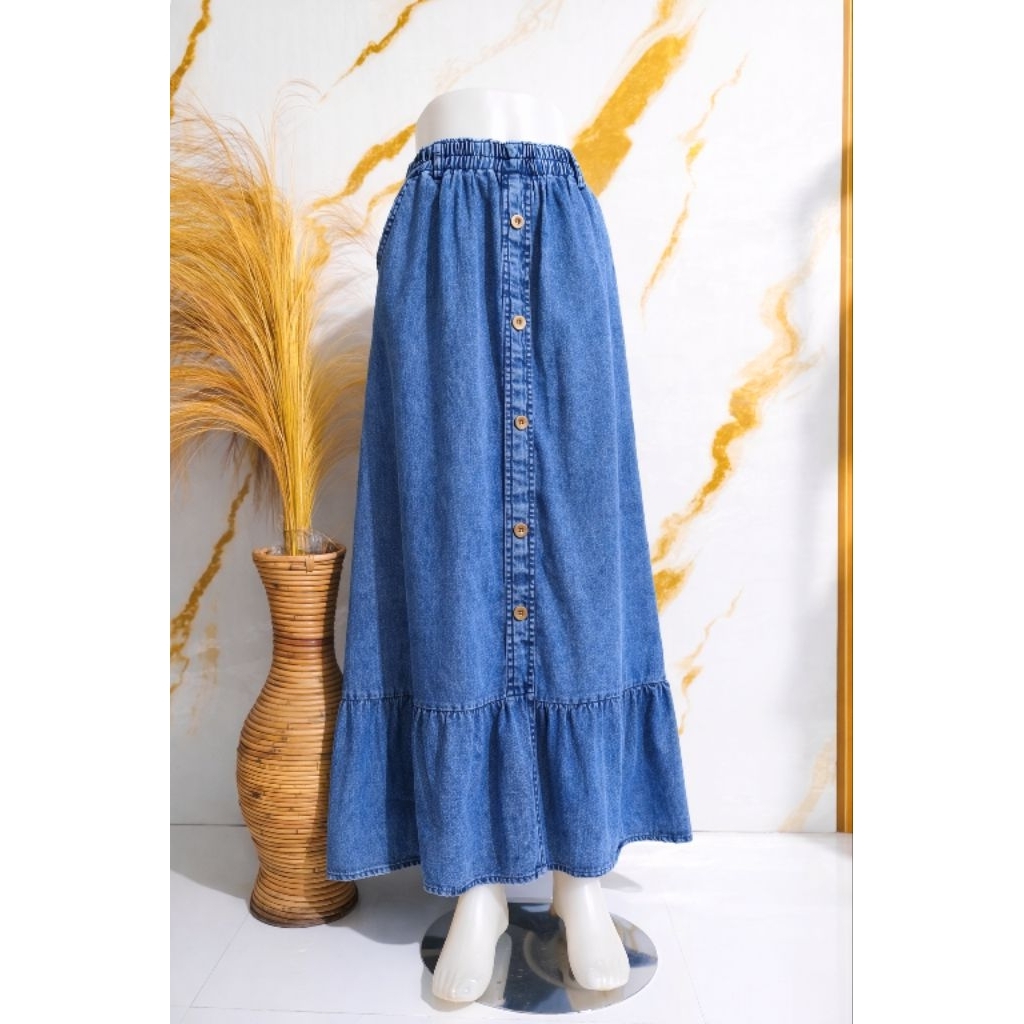 Rok Jeans Panjang Wanita Premium / Rok Wanita Jeans / Rok Jeans Remaja Abg Panjang Kekinian / Bawaha