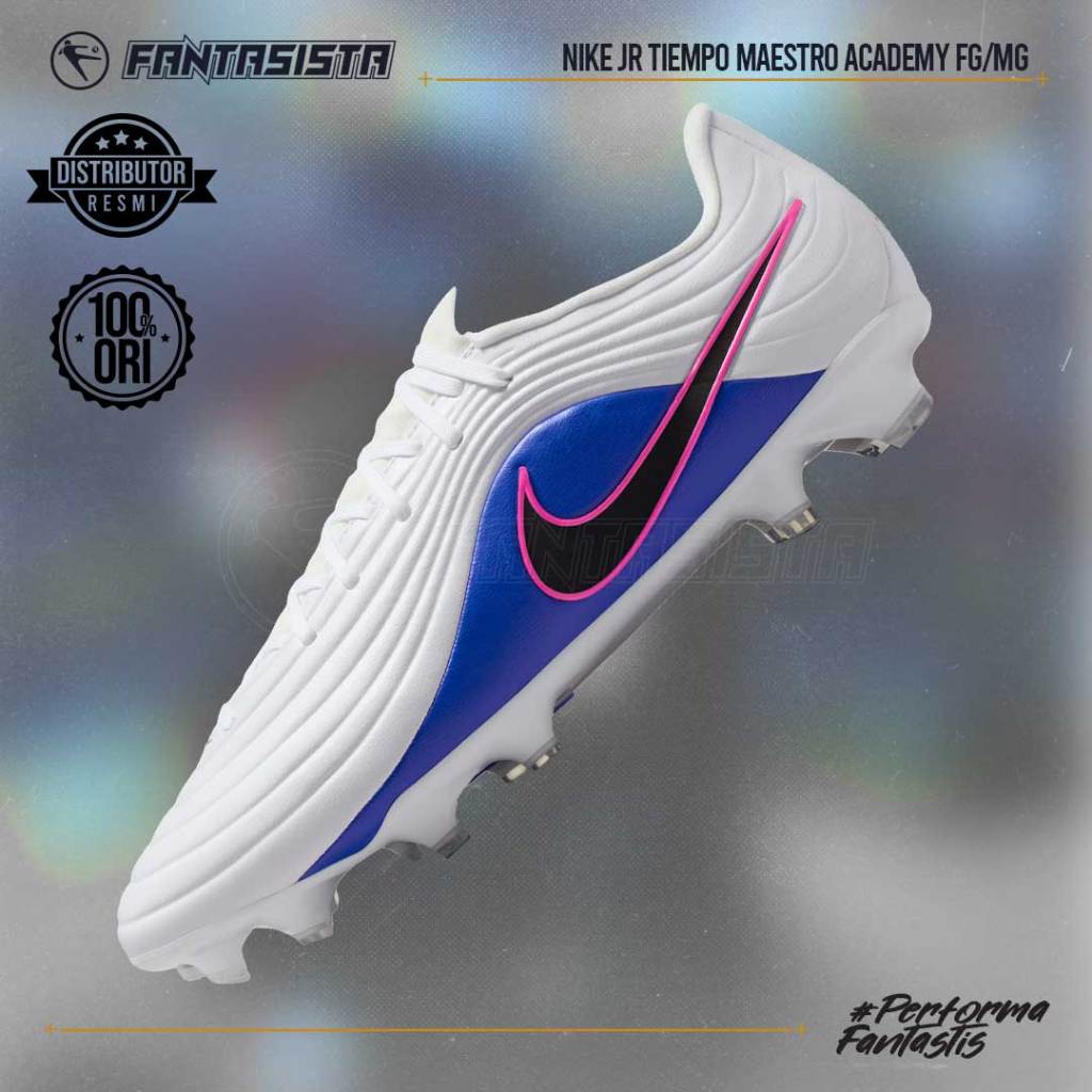 Sepatu Sepak Bola Anak NIKE JR TIEMPO MAESTRO ACADEMY FG/MG  White / Racer Blue / Pink Blast / Black