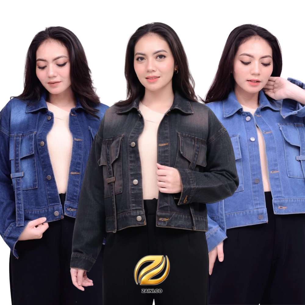 Zaini.co Jaket Jeans Crop Top Wanita Denim Tebal Vintage Korean Style Premium
