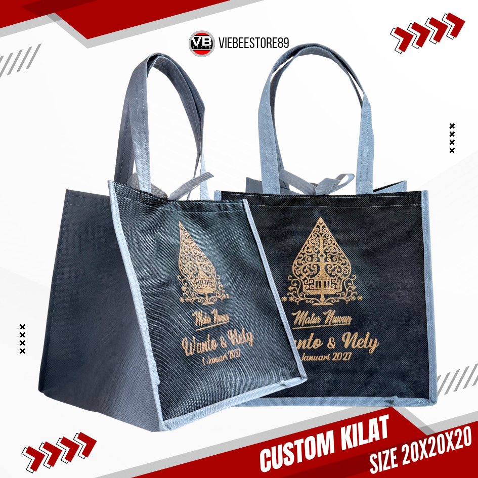 Free Custom Sablon Tas Kotak Nasi Spunbound Hajatan Pernikahan Khitan Muat Kotak Nasi + Snack