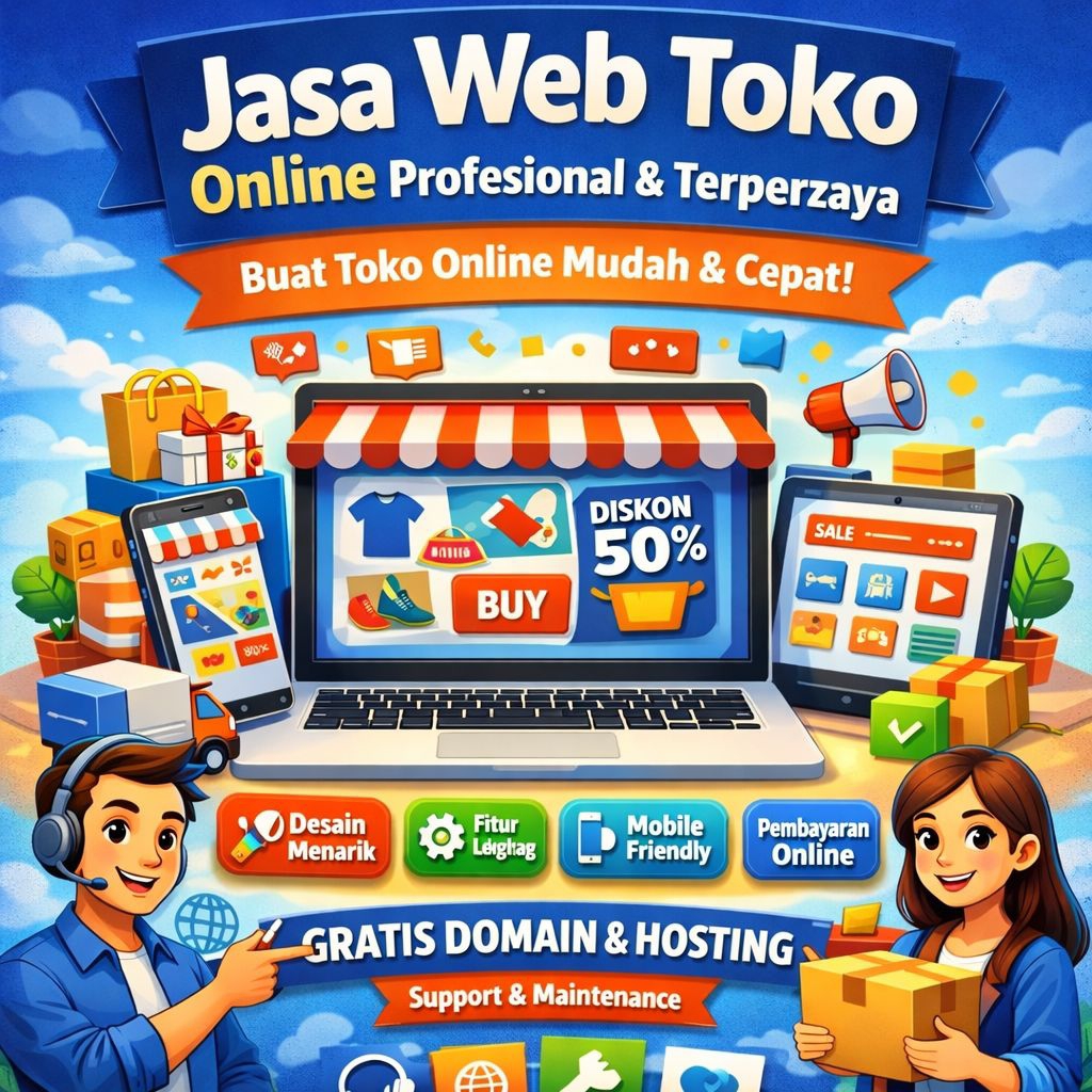 Jasa Website Toko Online Profesional | Pembuatan Toko Online + Domain & Hosting 1 Tahun