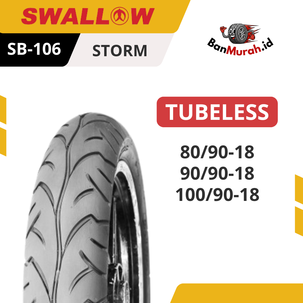 Ban Luar Motor (TUBELESS) Swallow SB-106 STORM Ukuran 80/90 90/90 100/90 Ring 18 TUBELESS