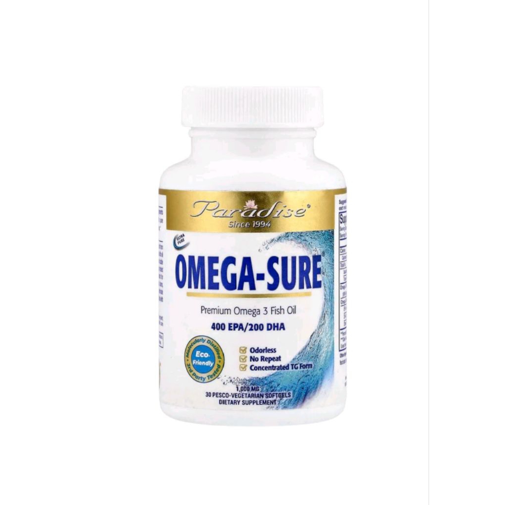 Paradise Herbs Omega Sure Premium Omega-3 Fish Oil 1000 mg 30 Pesco Vegetarian Softgels