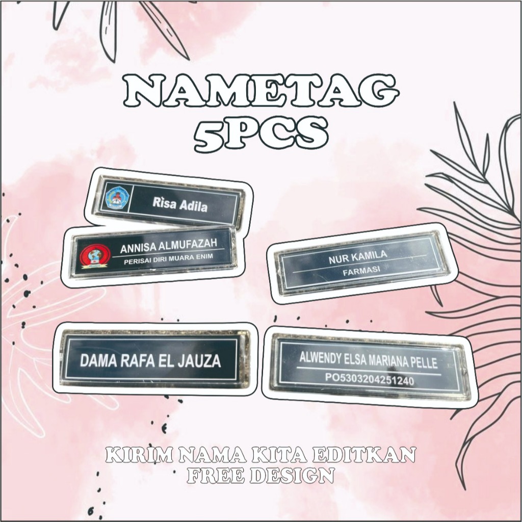 5 PCS NameTag Akrilik Resin Nametag Sekolah Kantor Guru PNS Kuningan Magnet Custom