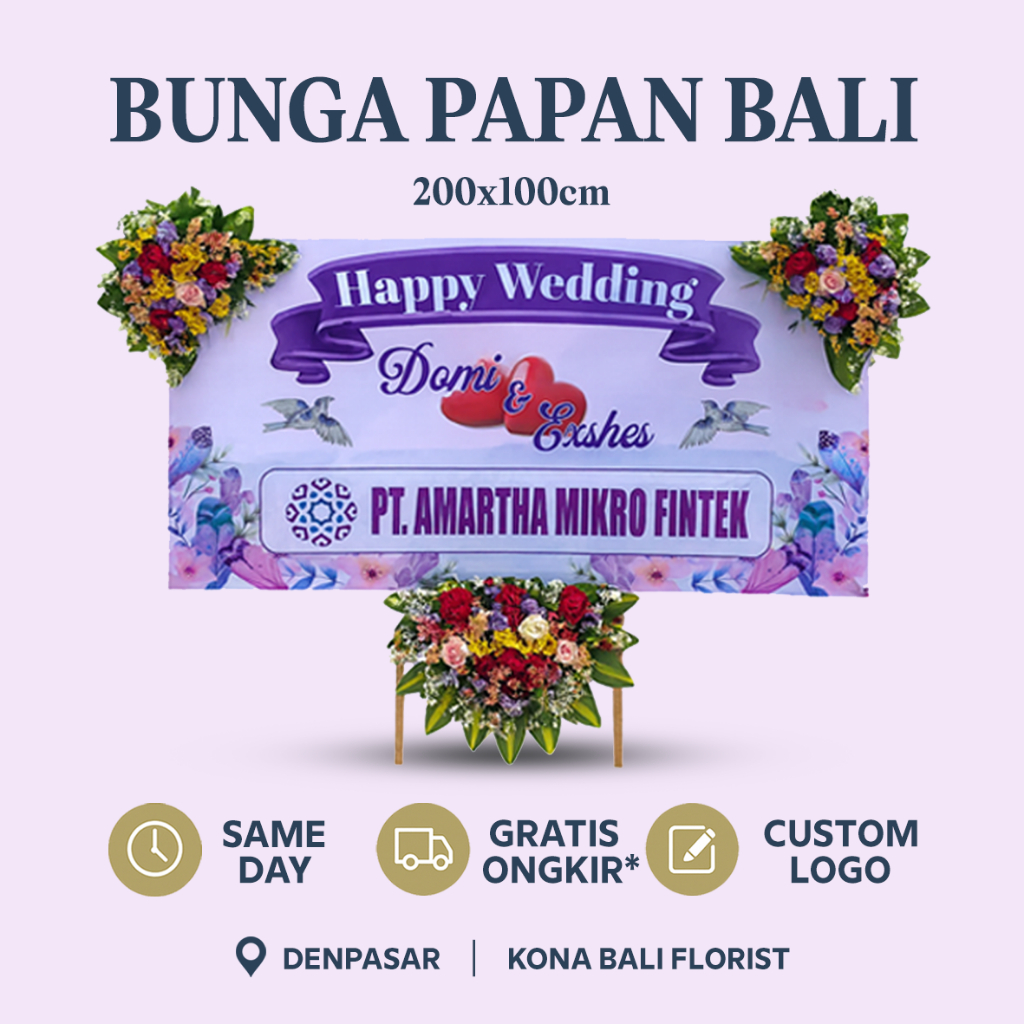 Bunga Papan Bali Karangan Bunga Denpasar 200x100 - Wedding Duka Cita Grand Opening - Custom Logo & F