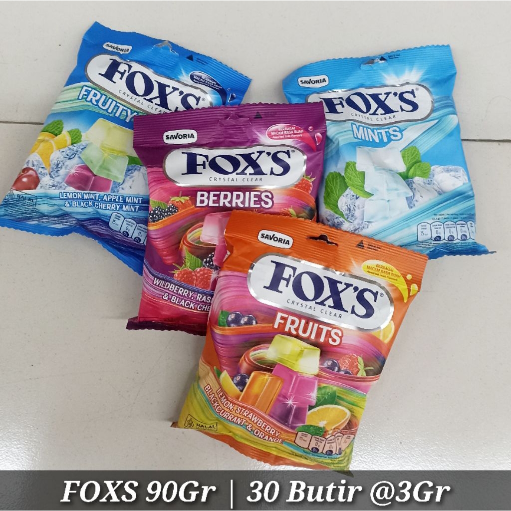 Permen FOX'S 90gr (Isi 30 Butir) - Permen Kristal Foxs Bening Rasa Buah Segar & Mint