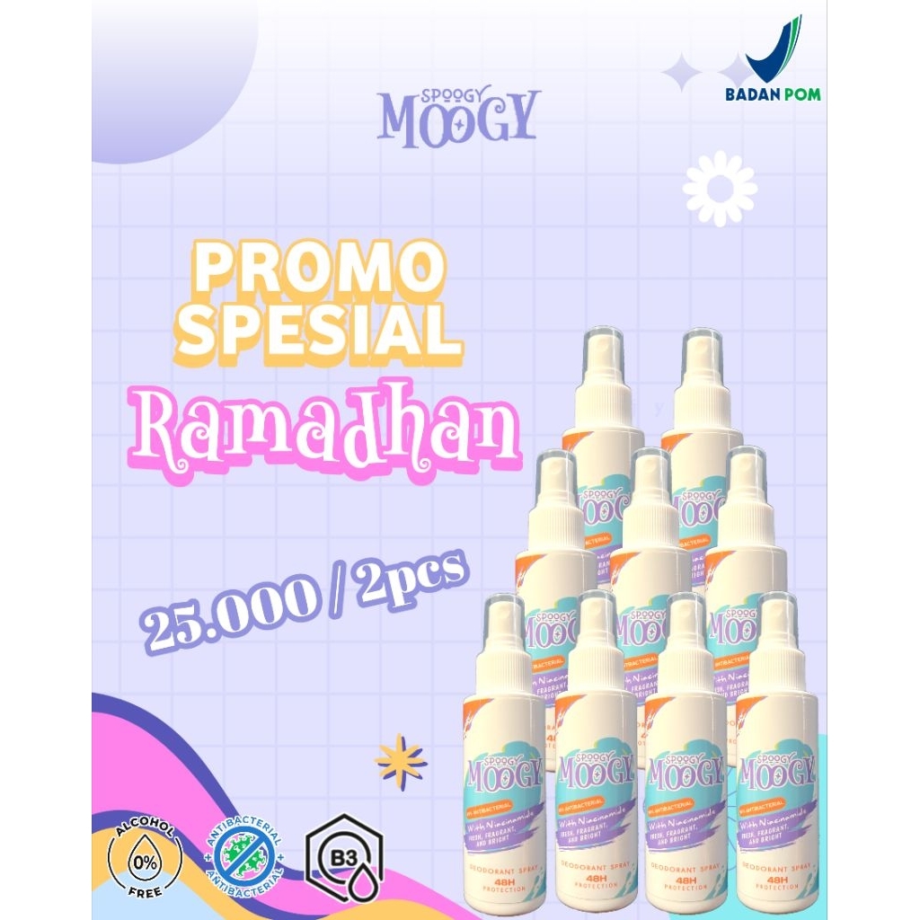 Spoogy Moogy Deodorant Spray Tawas dengan Niacinamide. Non-Alkohol, BPOM, 100ml.