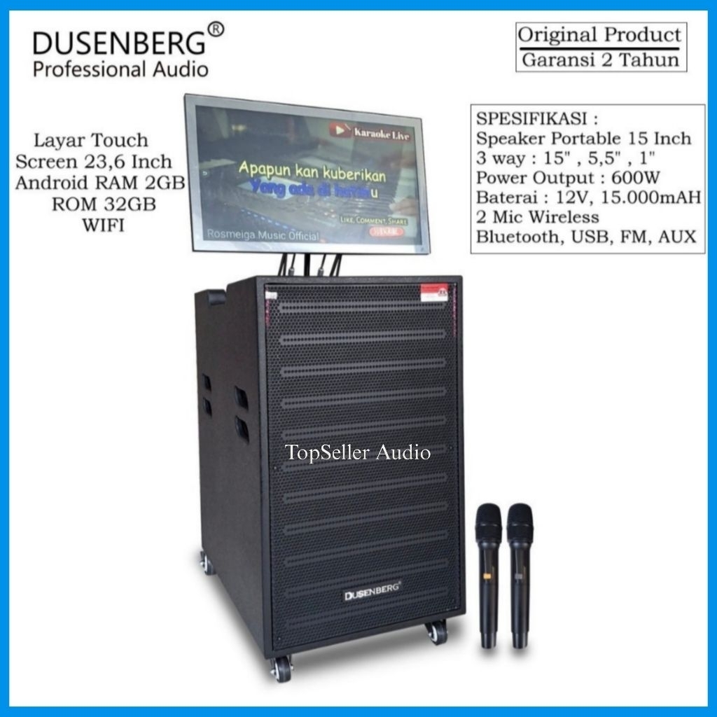 Speaker Portable Karaoke 15 Inch DusenBerg Vox Pro Dengan Layar Monitor Karaoke Youtube Smart Tv And