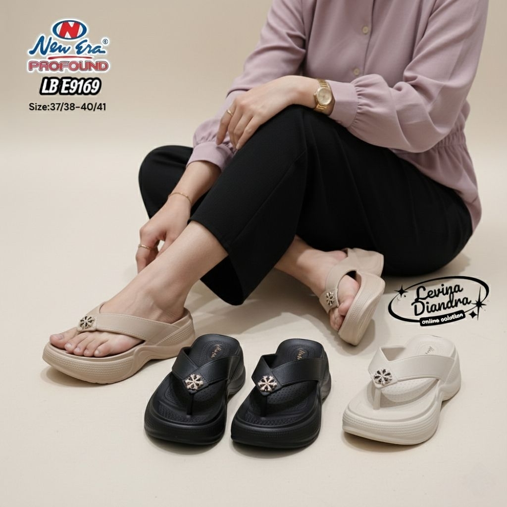 SANDAL JEPIT WANITA KARET EVA NEW ERA LB E9169 Wedges 6cm Size:37/38-40/41