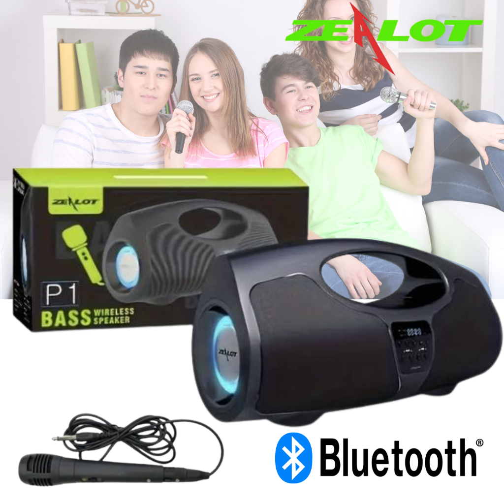 K8A ZEALOT P1 Speaker Bluetooth Karoke Super Bass jbl mini Portable Powerful Boombox Microphone 40W