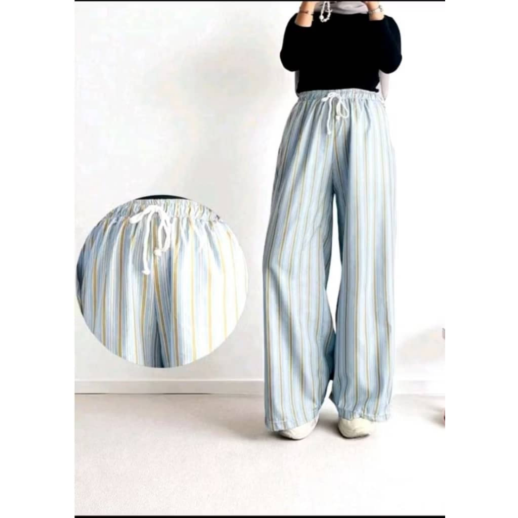 Stripe Pant Celana Kulot Stripe Motif Salur  Celana Salur Kulot Jumbo Wanita Motif Salur Panjang